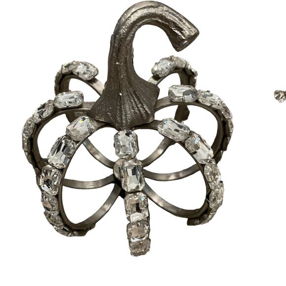 Christian Siriano Crystal Jeweled Metal Pumpkins Set of 3 Halloween Glam Silver - Picture 7 of 13